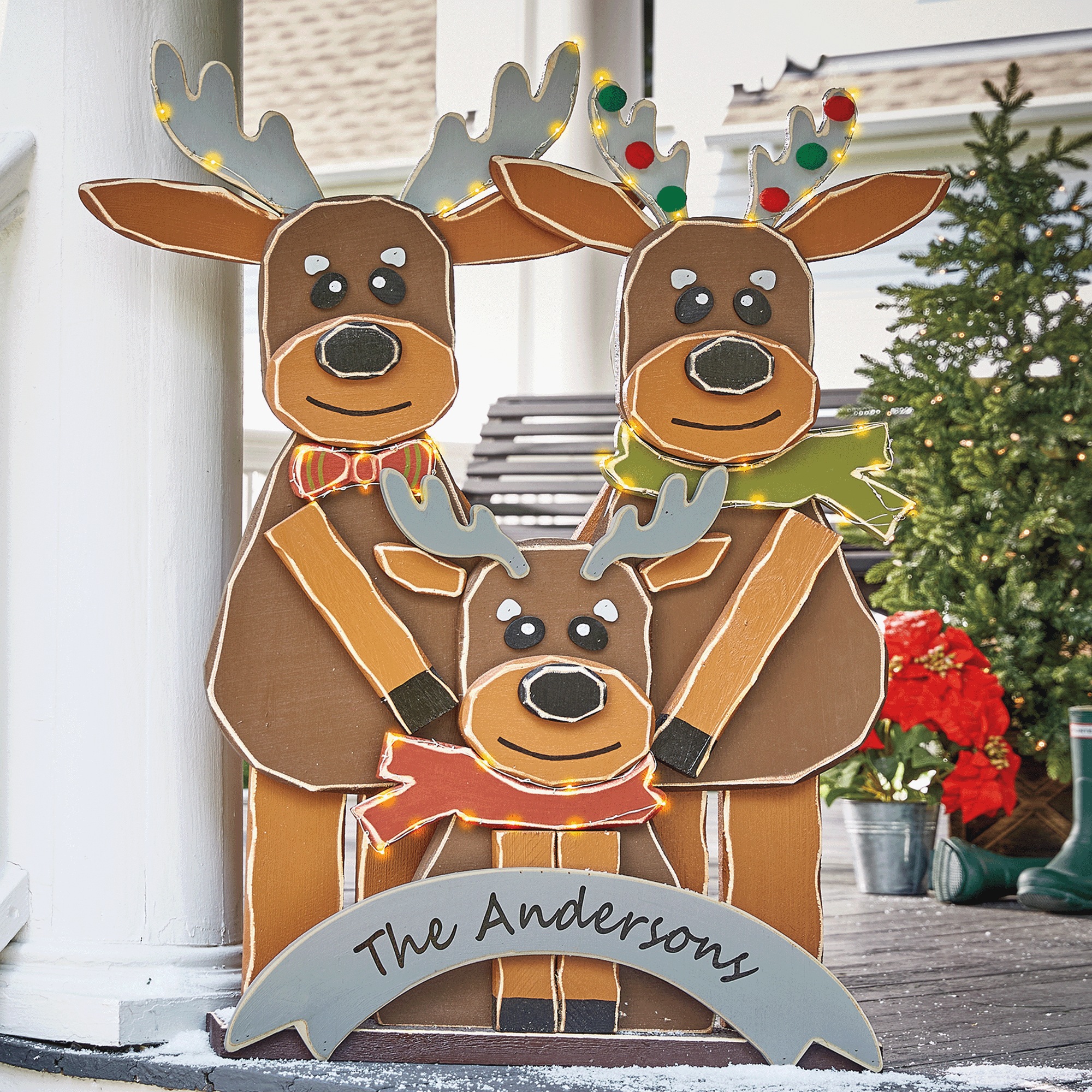 Chunky Wood Welcome Reindeer Family, , large