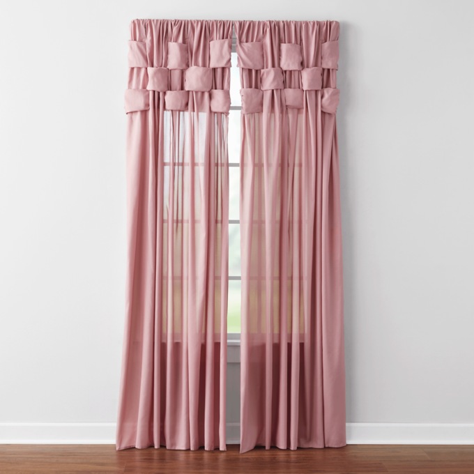 Semi-Sheer Basket-Weave Top Window Panel, , large
