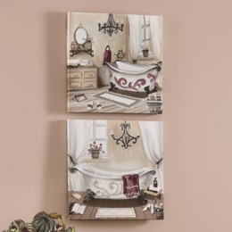 Set of 2 Embellished Bathroom Wall Art, , large