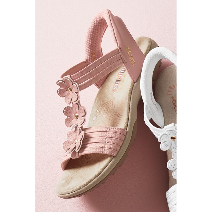 Skechers Hands Free Slip-ins Leather Reggae Slim Slingback with Floral Appliqu&eacute;s, Blush, large