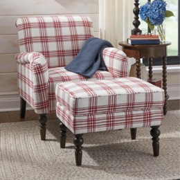 Plaid Armchair with Ottoman, , large