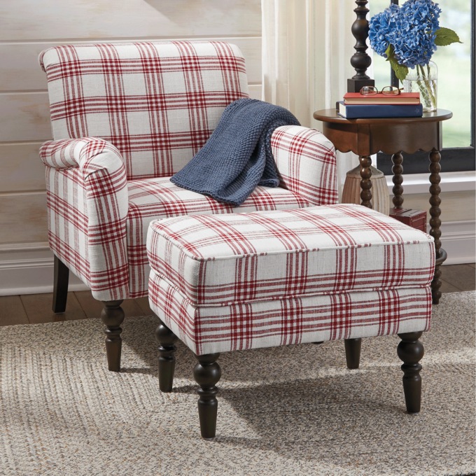 Plaid Armchair with Ottoman, , large
