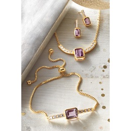 Gemstone/Cubic Zirconia Rectangular Necklace, Bracelet &amp; Earring Set, , large