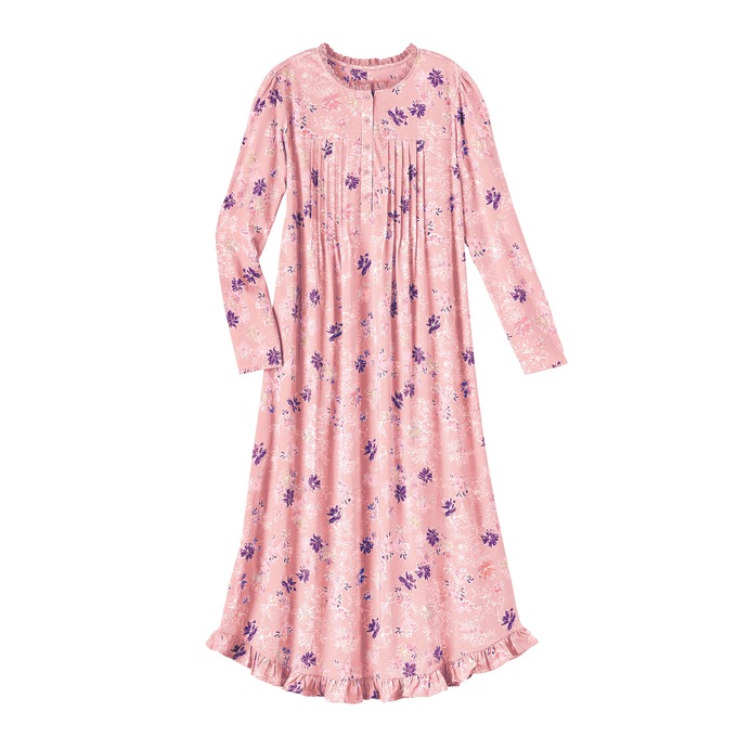Long-Sleeve Printed Nightgown, Petal Pink, large