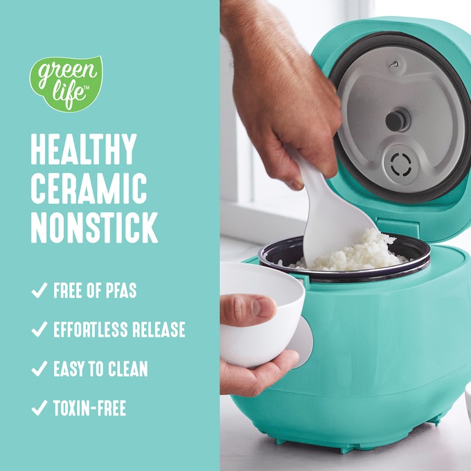 Greenlife 4-Cup Rice and Grains Cooker, Turquoise, large