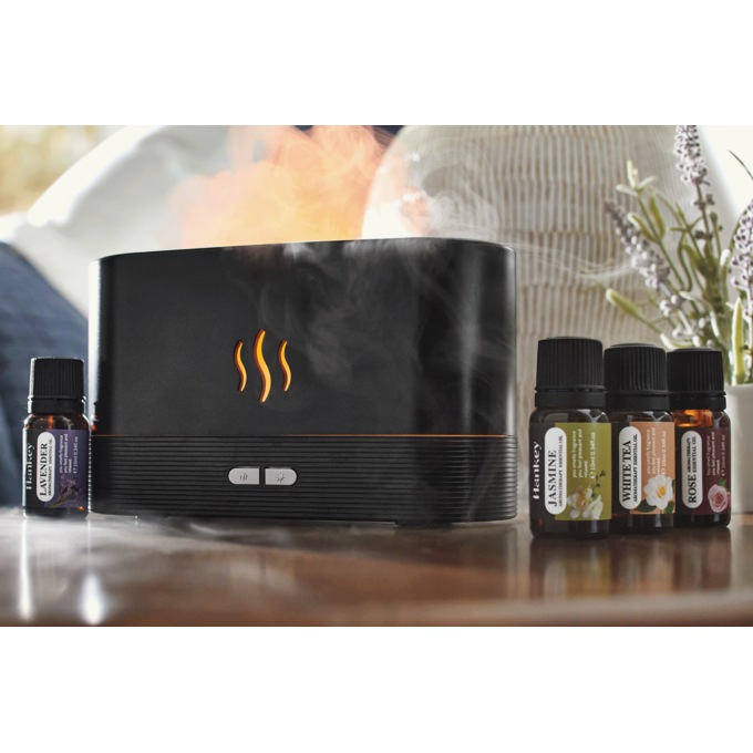 Aromatherapy Flame-Effect Diffuser with Color-Changing LEDS and Essential Oils, Black, large