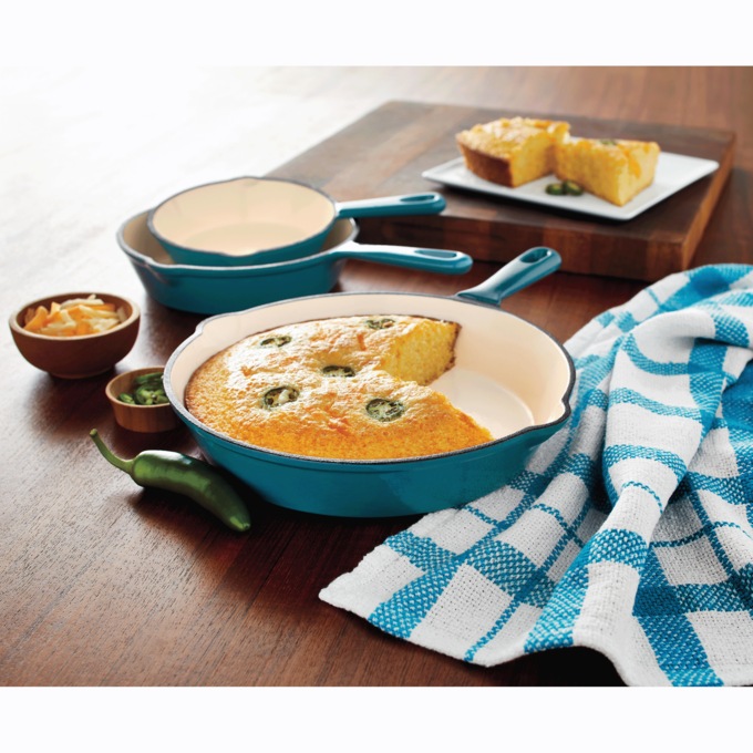 3-Piece Enameled Cast Iron Skillet Set, , large