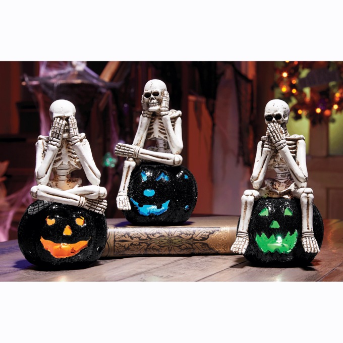 Set of 3 Lit No Evil Skeletons, , large