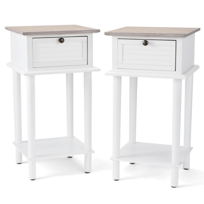 Set of 2 Wood Shutter Side Tables, Two Tone White, large