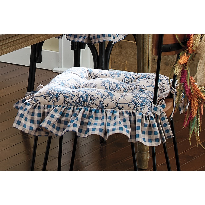 Gingham and Toile Chair Cushion, , large
