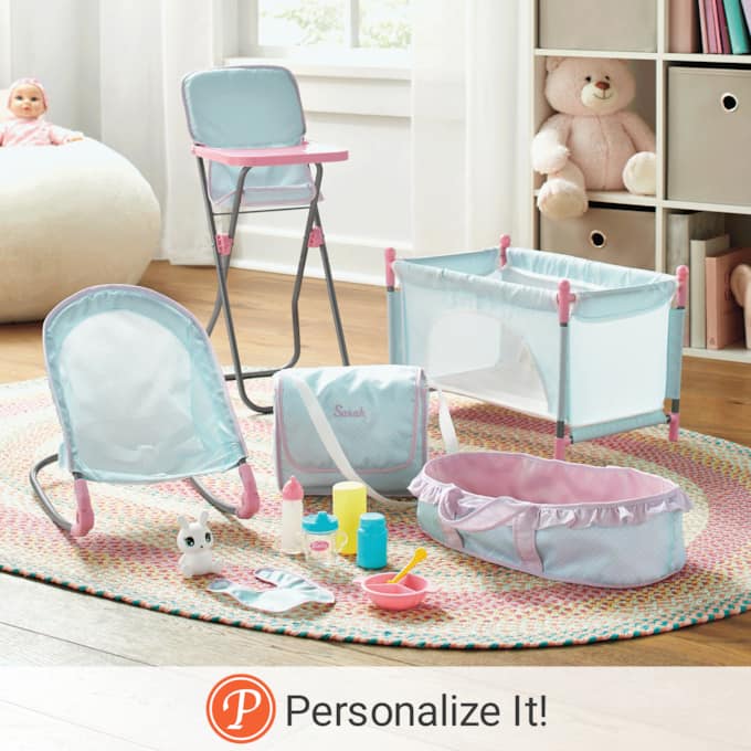 Nursery Baby Boy Doll Crib 1:12 Scale Dollhouse Wooden Crib