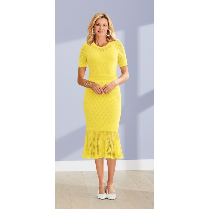 Pointelle Peplum Hem Sweater Dress, , large