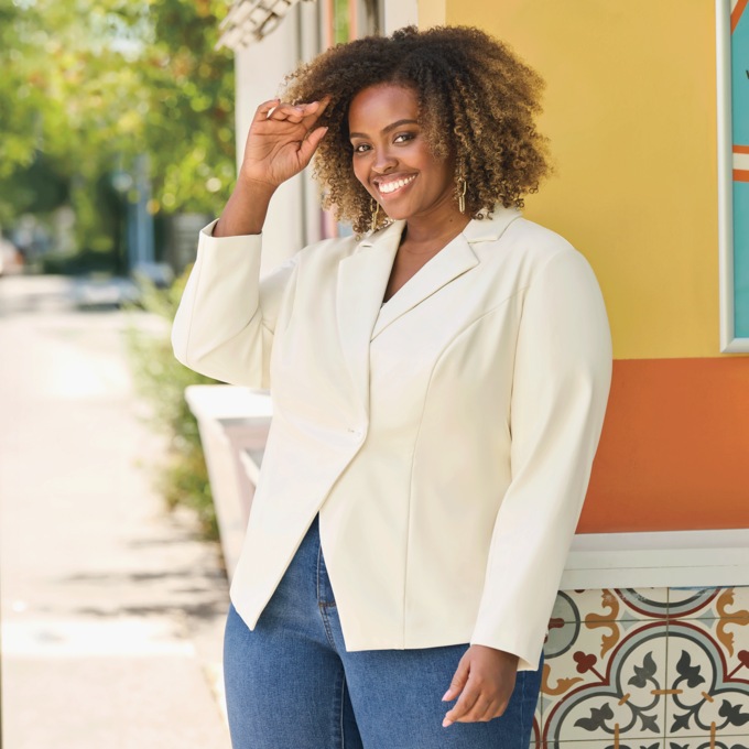 Faux-leather blazer, , large