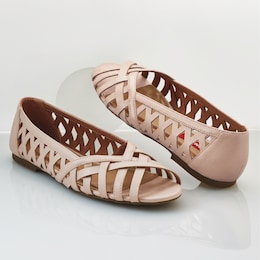 Sonjia Woven Peep-Toe Flat with Cut-Outs and Memory Foam, , large