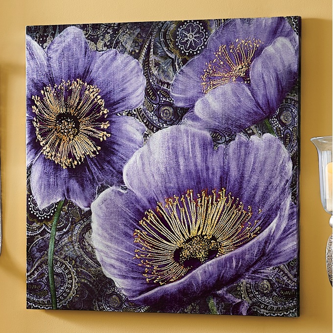 Metallic Poppies Canvas, Purple, large