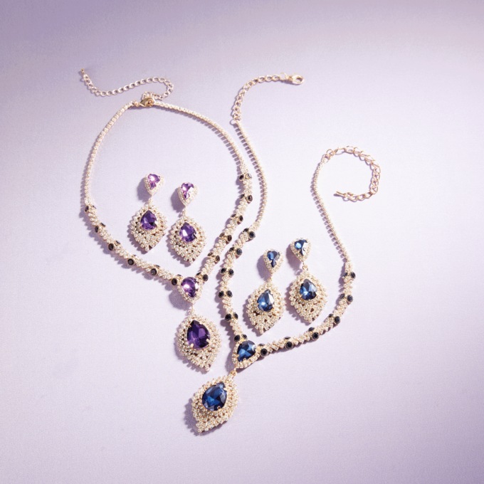 Embellished Pear-Shape Crystal Necklace & Earring Set, , large