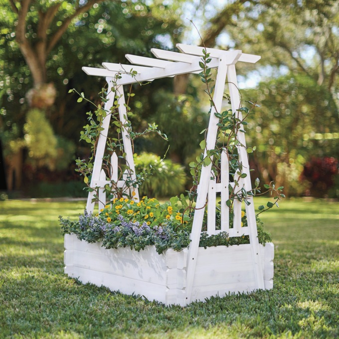 Garden Bed with Trellis, White, large