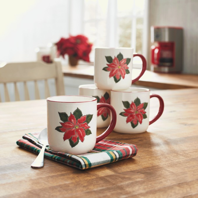 Set of 4 Poinsettia Mugs, Multi, large