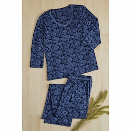 Pretty Lace and Bow Women&rsquo;s PJ Set with Top and Pant in Jersey Knit, , large