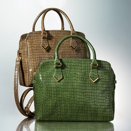 Croc-Embossed Satchel, , large