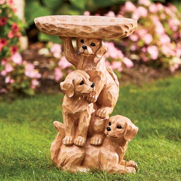 Carved Puppy Birdbath, , large