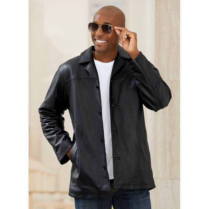 Button-Front Leather Coat, , large