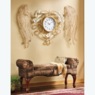 Set of 2 Golden Wings D&eacute;cor and Mirrored Leaves Wall Clock, , large