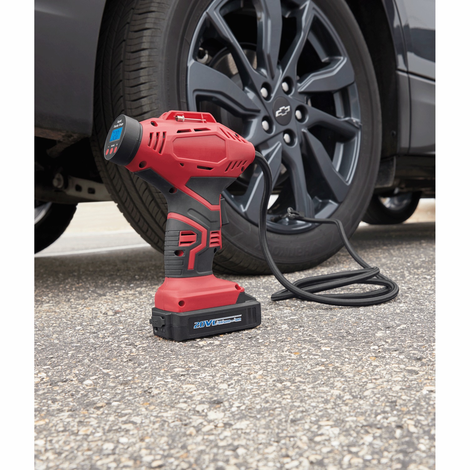 Cordless Tire Inflator with Digital Gauge 6 foot Hose Carrying