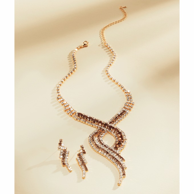 Crystal Swirl Drop Necklace & Earring Set, , large
