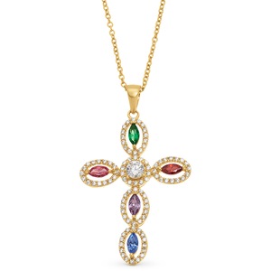 Family/Birthstone Sterling Silver Cross Pendant, , large