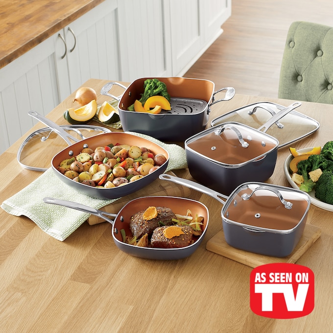 Gotham Steel Square Ceramic-Finish Cookware Set, , large