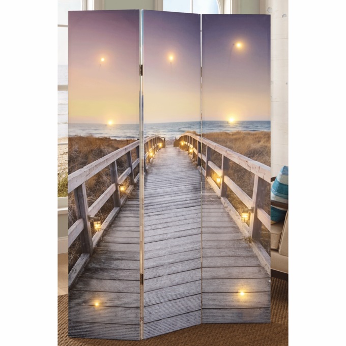 Lit Reversible Coastal Views Room Screen, Multi, large