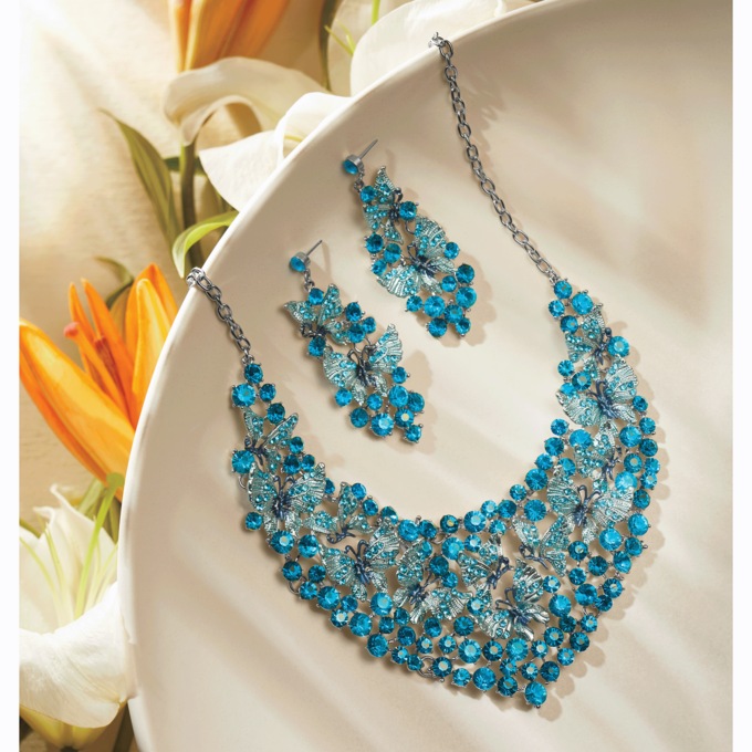 Crystal Butterfly Necklace & Earring Set, , large