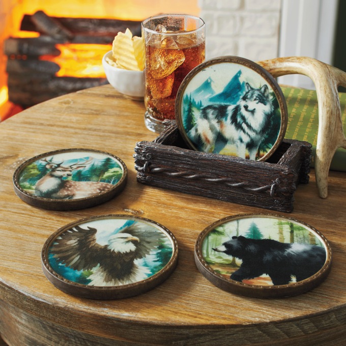 Set of 4 Wildlife Coasters, Multi, large