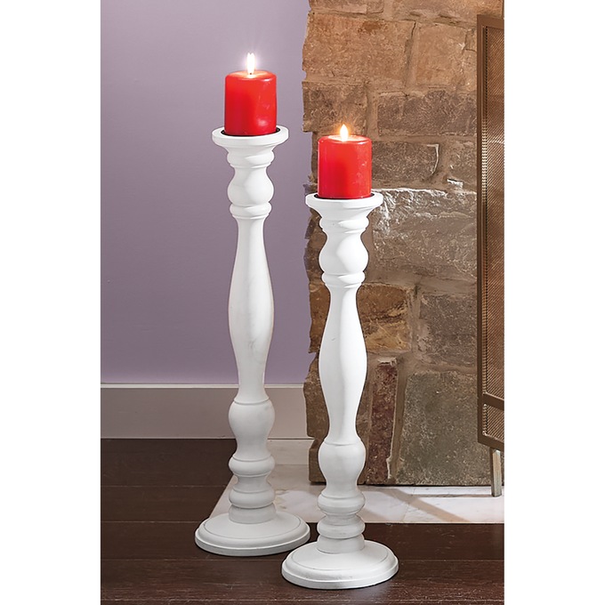 Set of 2 Farmhouse Floor Candleholders, White, large