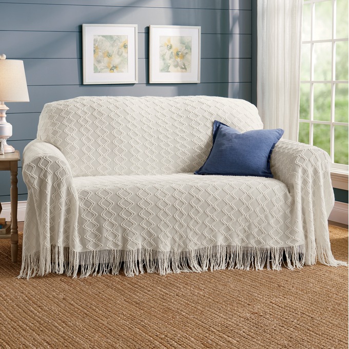 Farmhouse-Style Furniture Throw, Ivory, large