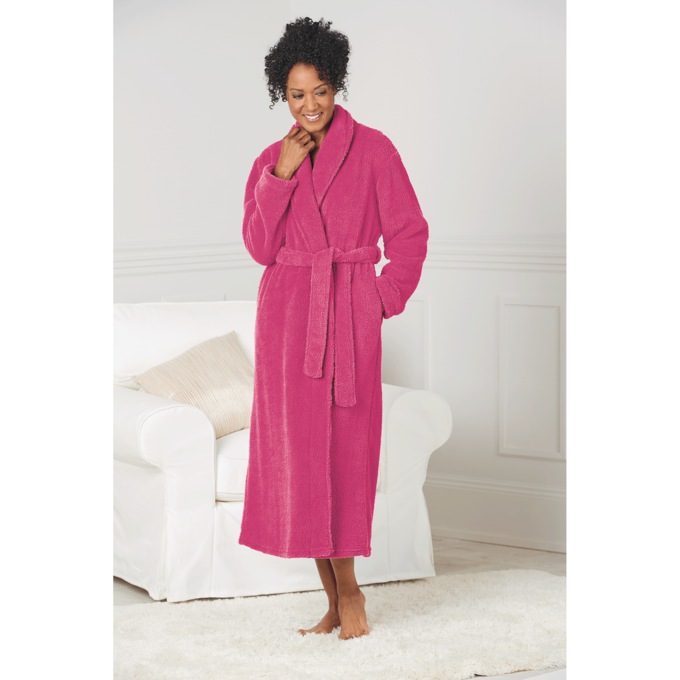 Fleece Wrap Robe - Solid and Print, , large