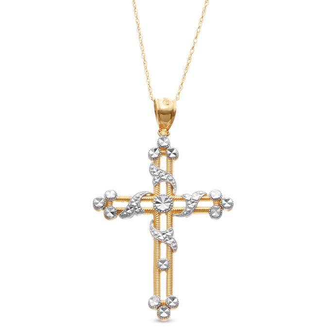 10K Gold Two-Tone Cross Wrap Pendant, , large