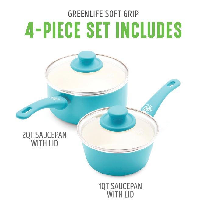 Set of 2 Greenlife Soft-Grip Ceramic Saucepans, , large