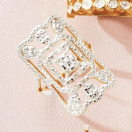 Diamond-Accented Open/Rectangle Vintage-Inspired Ring, , large