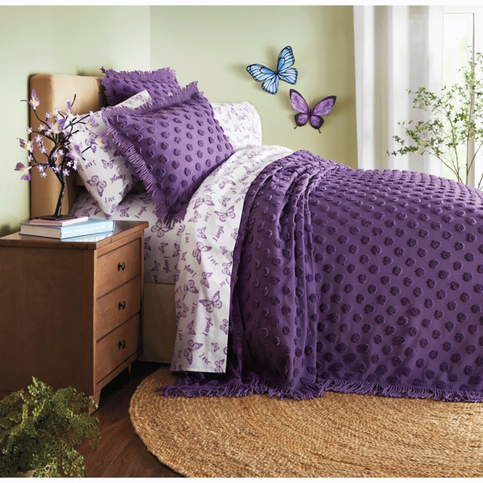 Chenille Dot Bedspread, Purple, large