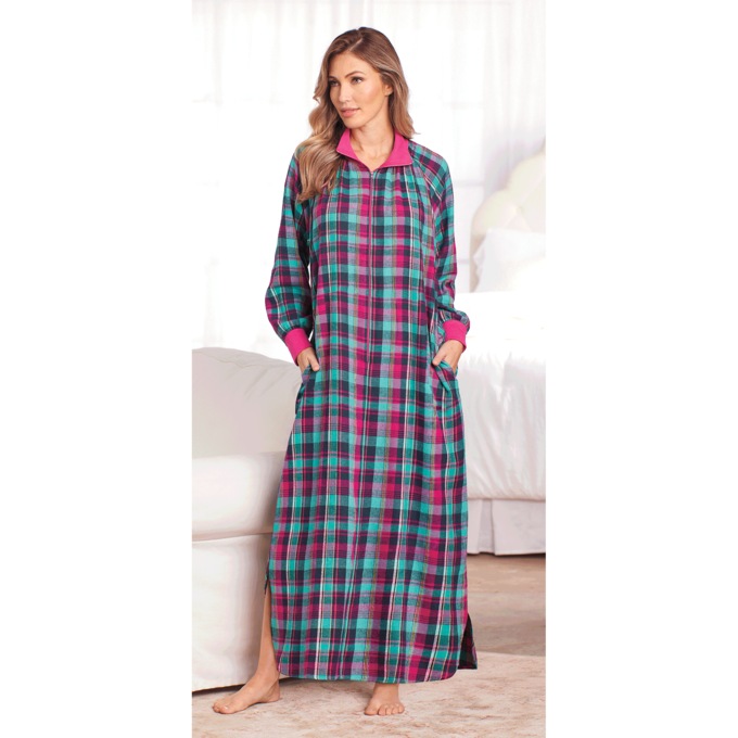 Flannel Zip-Front Lounger, , large