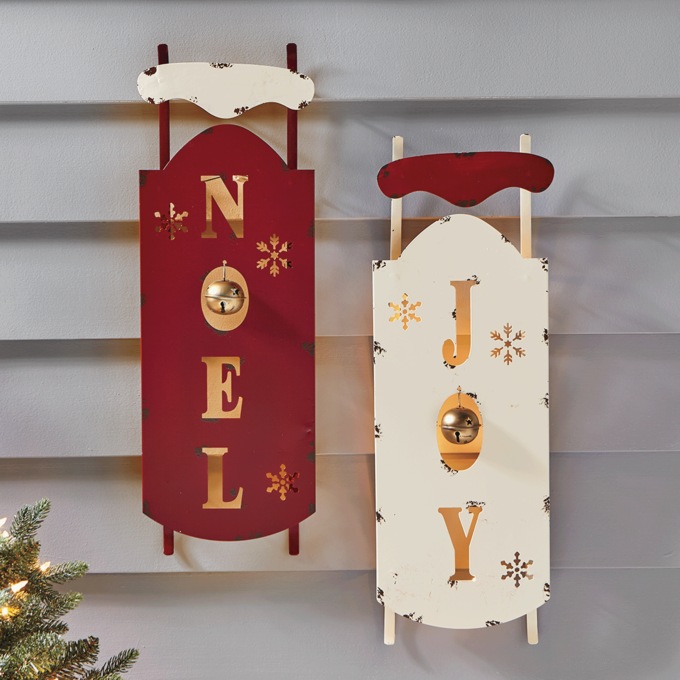 Joy or Noel Lit Sled Porch Sign, , large