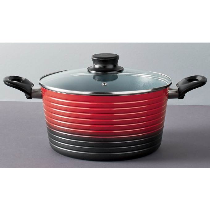 Chef Tested 10-Piece 2-Tone Ribbed Cookware Set, Red Black, large