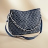 Quilted Denim Hobo Bag – Diamond-Stitch Shoulder Purse with Chain and Crossbody Strap for Women, , large