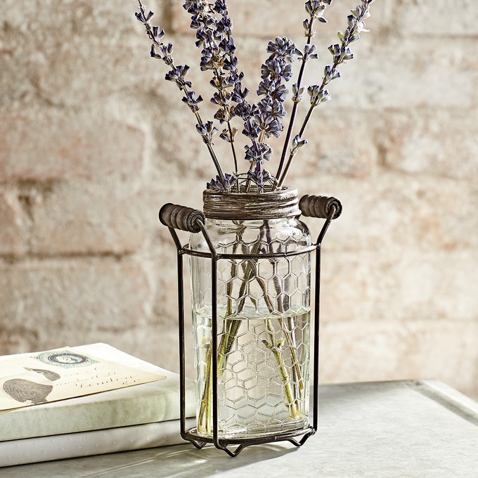 Glass Vase with Metal Frog Lid, , large
