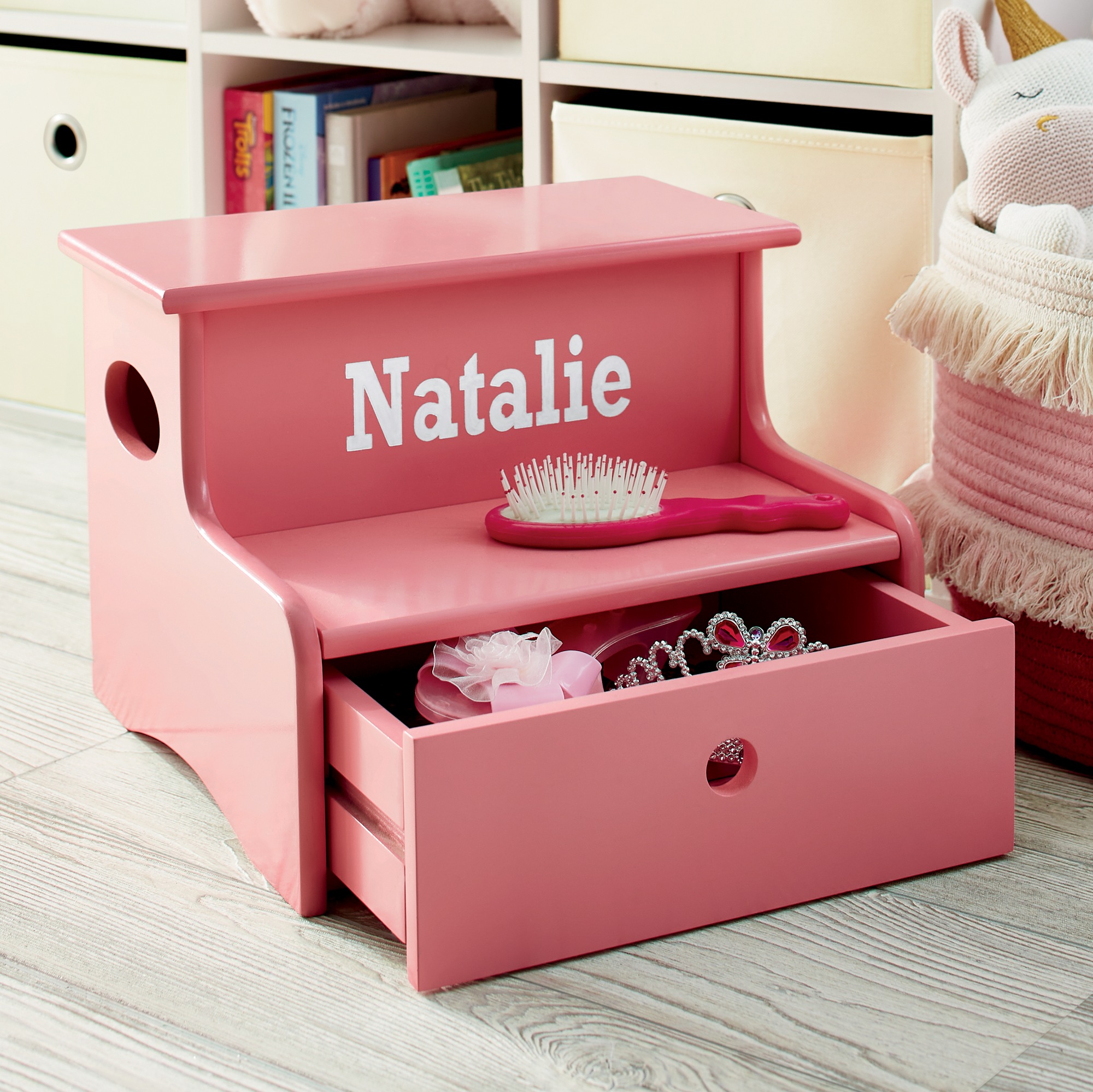 Kids&rsquo; Storage Step Stool, Pink, large