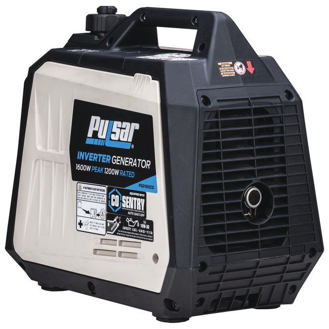Pulsar 1600W/1200W Portable Gas Inverter Generator, Recoil Start with CO Alert, Black, large