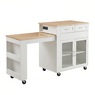 Powered Expandable Kitchen Island, White, large
