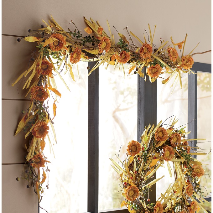 Orange Floral and Grasses Wreath, , large